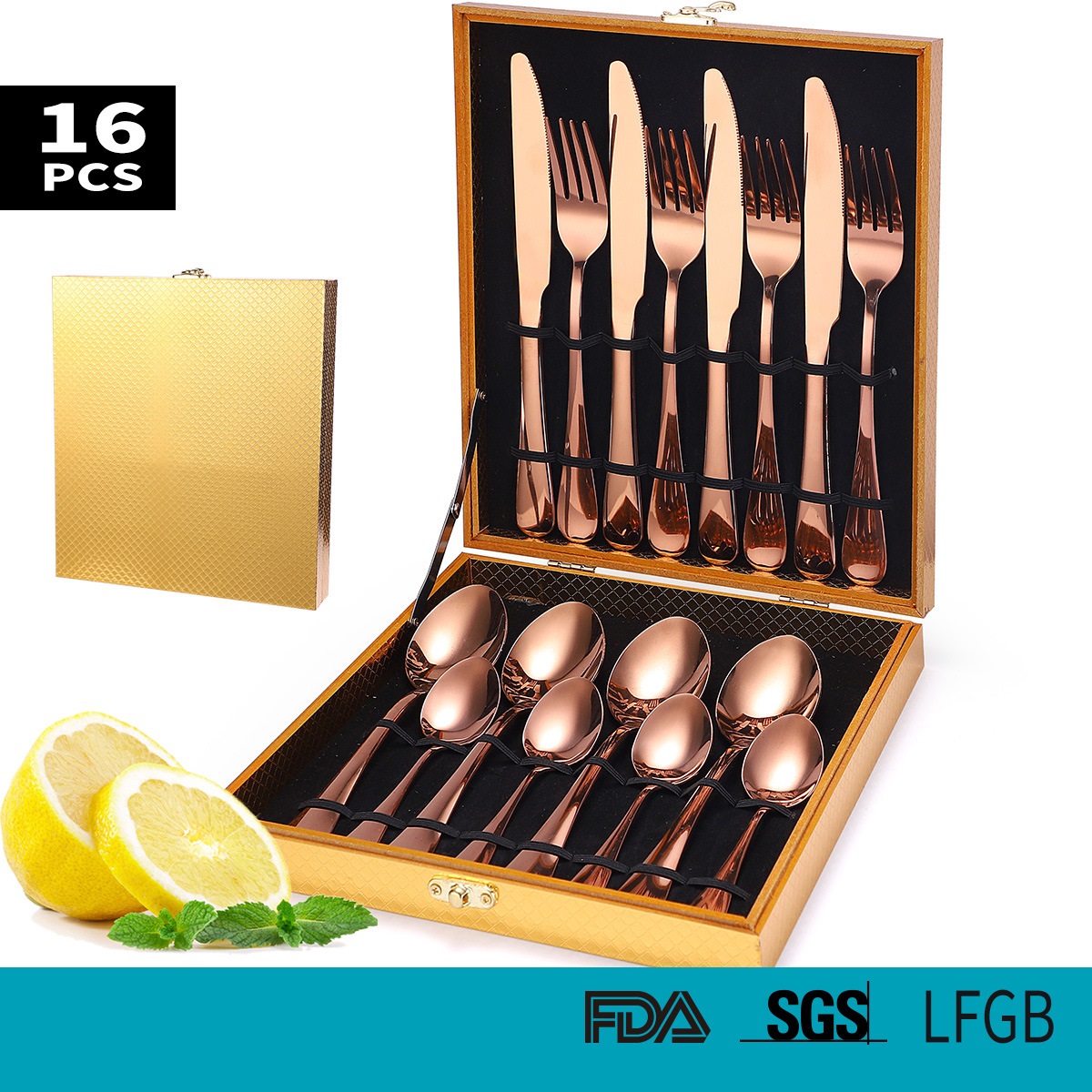 Fonto Neoksidebla Ŝtala Tabla Ligno -Skatolo Donaca Skatolo 16 Aroj 1010 Tranĉiloj, Forkoj kaj Kuleroj Amazon Varma Stila Produktoj 2