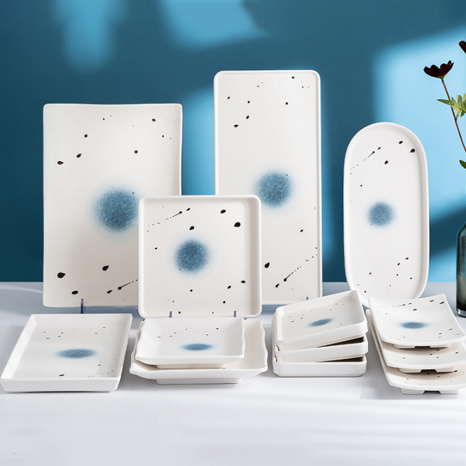 Melamina vespermanĝo aro kreiva imita porcelana hotelo bbq varma poto komerca kvadrata plato nebruligita nordia tablo 3