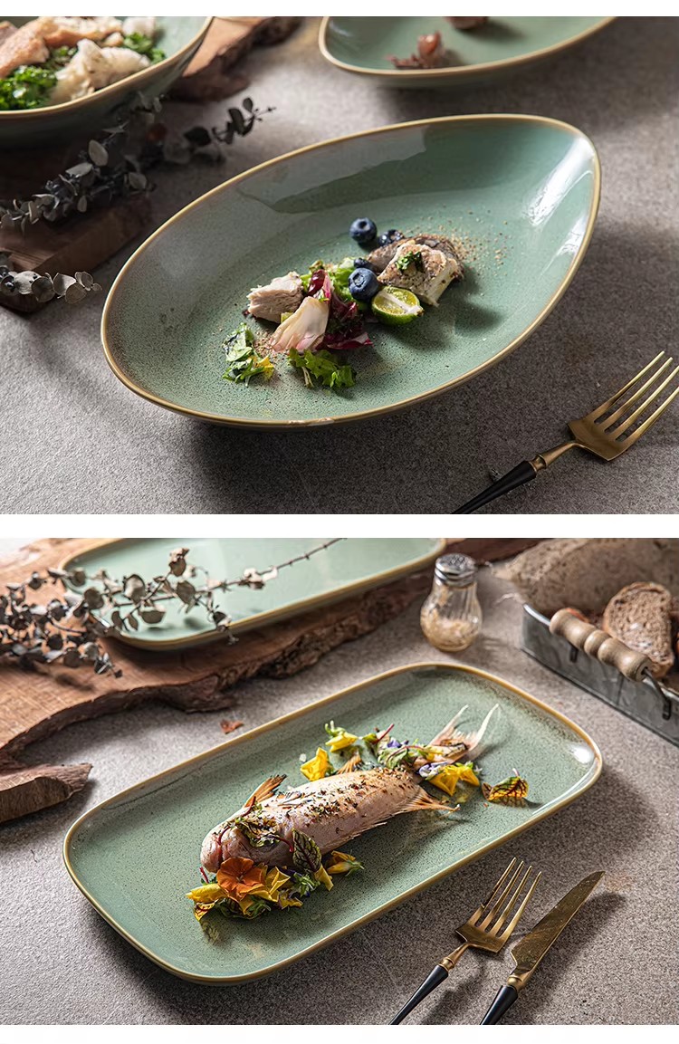 Reaktiva vespermanĝa tablo neregulaj plado platoj plato bovlo 4