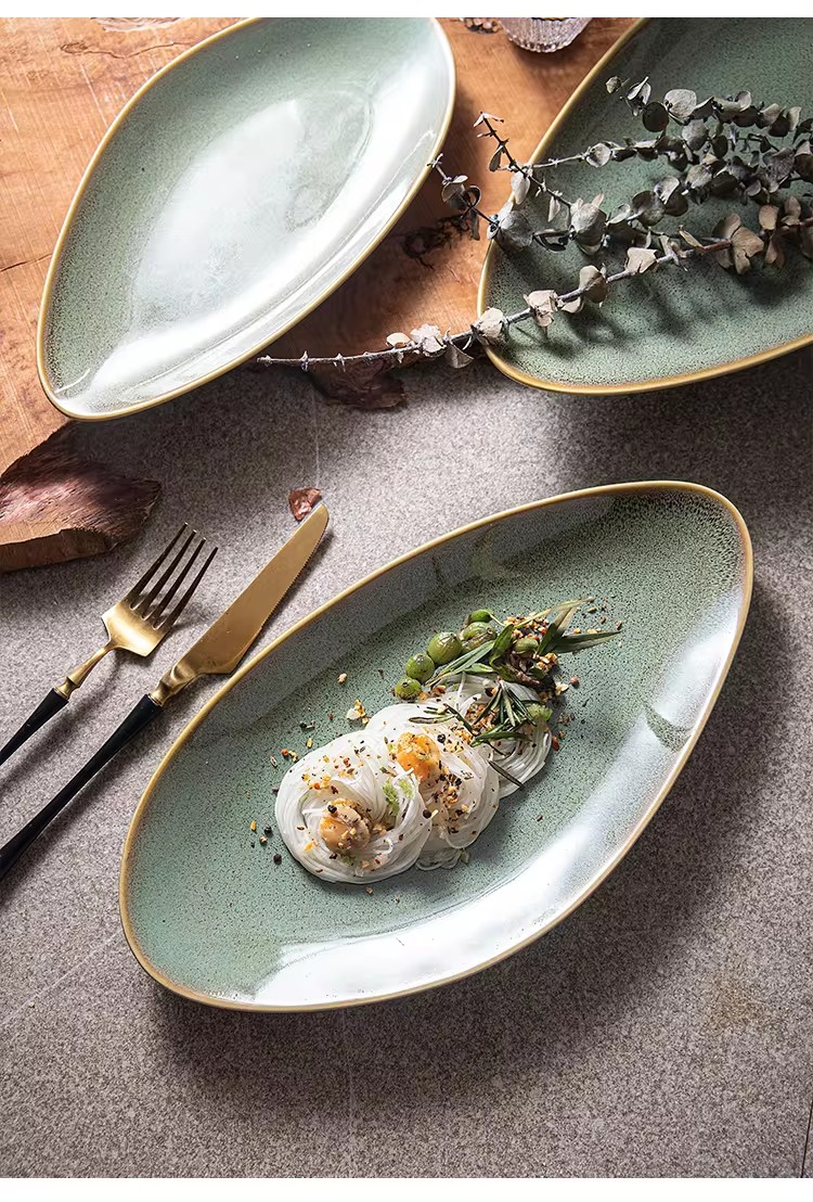 Reaktiva vespermanĝa tablo neregulaj plado platoj plato bovlo 5