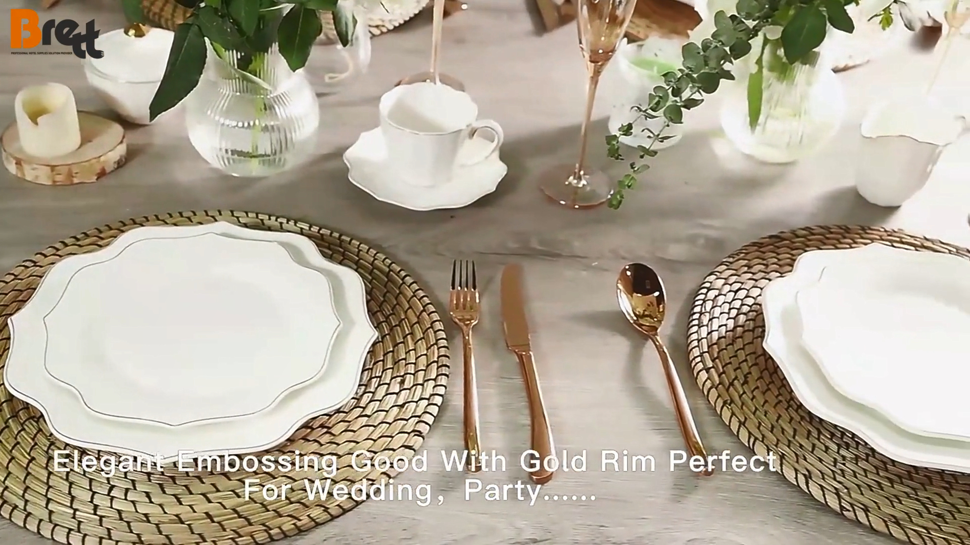 Ceramikaj tabloj kun ora bordo, Vajilla Propra Logo -Porcelano, Blanka Ceramika Geedziĝa Ora Rim -Plato 2