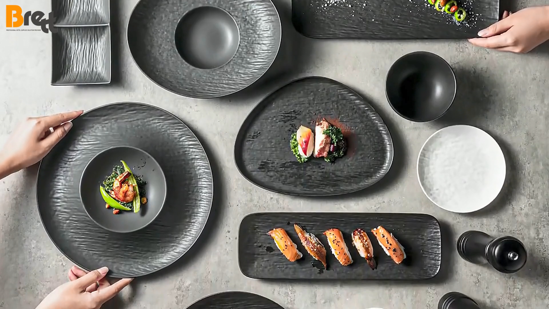 Restoracio -kraketoj, bankaj haloj, sushi plado ceramikaj vespermanĝaj aroj 3