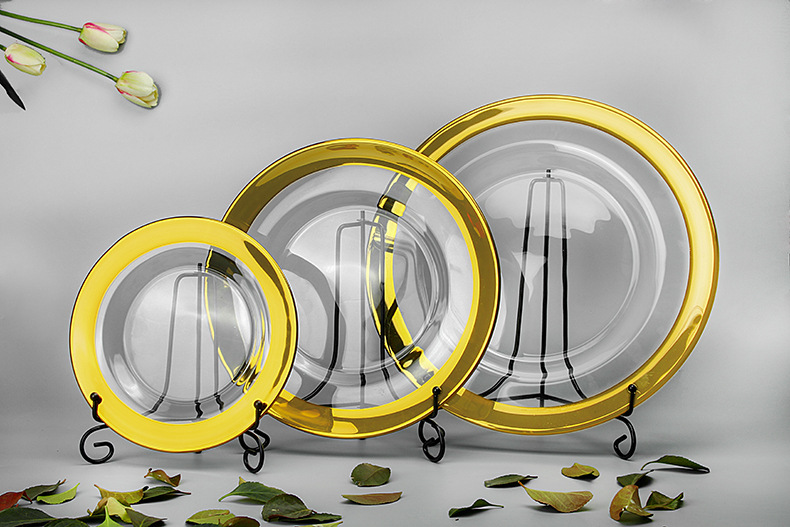 Eŭropa Stilo Granda Plato Vitra Okcidenta Plato Krea Ora Arĝenta Rando Tabla Aranĝo Familia Tabla Dekora Bifsteko 1