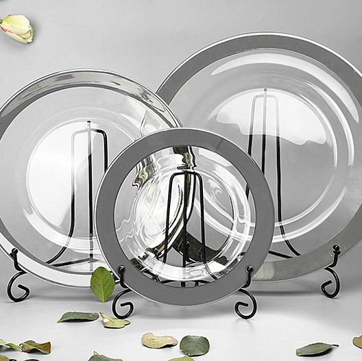 European style large plate glass western plate creative gold silver edge tableware set family table decor steak plate 1