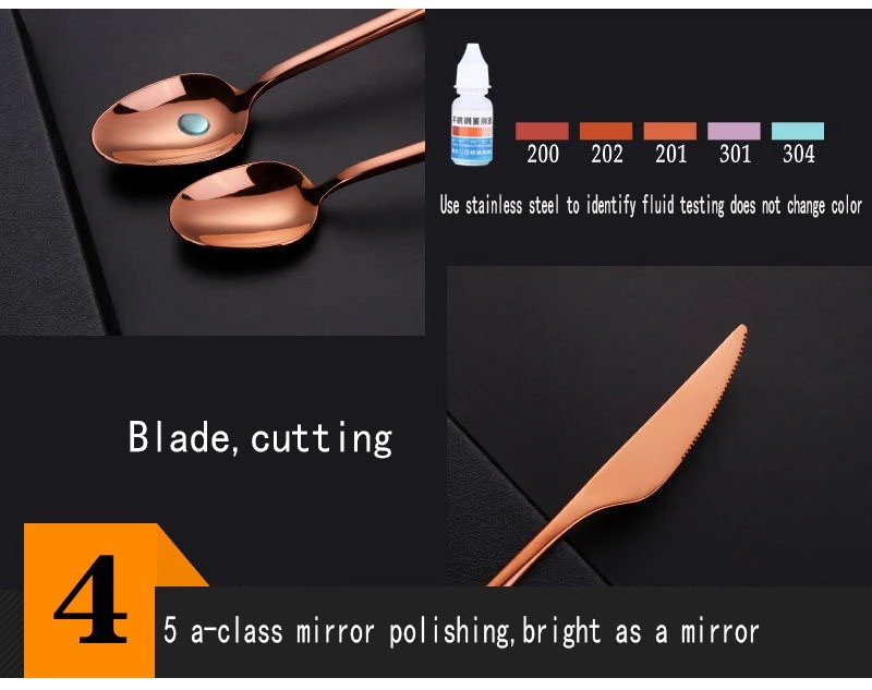 Geedziĝo 1810 Neoksidebla ŝtala roza ora tranĉilo Spoon Fork and Knife, Rose Gold Matted Cutlery, Flatware 5