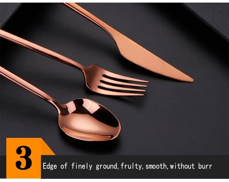 Geedziĝo 1810 Neoksidebla ŝtala roza ora tranĉilo Spoon Fork and Knife, Rose Gold Matted Cutlery, Flatware 4