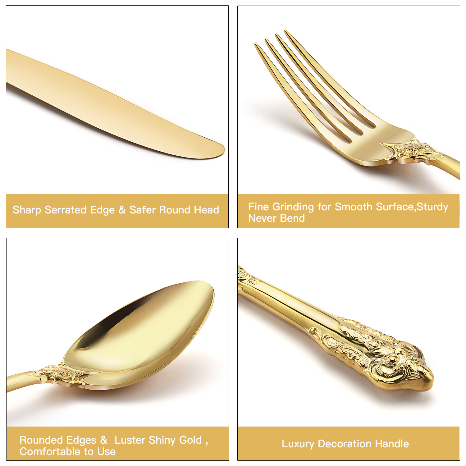 Luksa reĝa arĝenta ora tegita restoracio tranĉaĵoj 18/8 alta gamo neoksidebla ŝtala metala platware aroj por geedziĝo 1