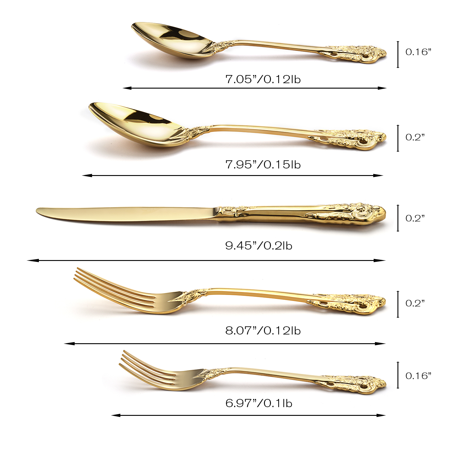 Altfina Flatware Retro Court Style Neoksidebla Ŝtalo 18/10 304 Tabla Tranĉilo Forko kulero Okcidenta ora arĝenta aro 1