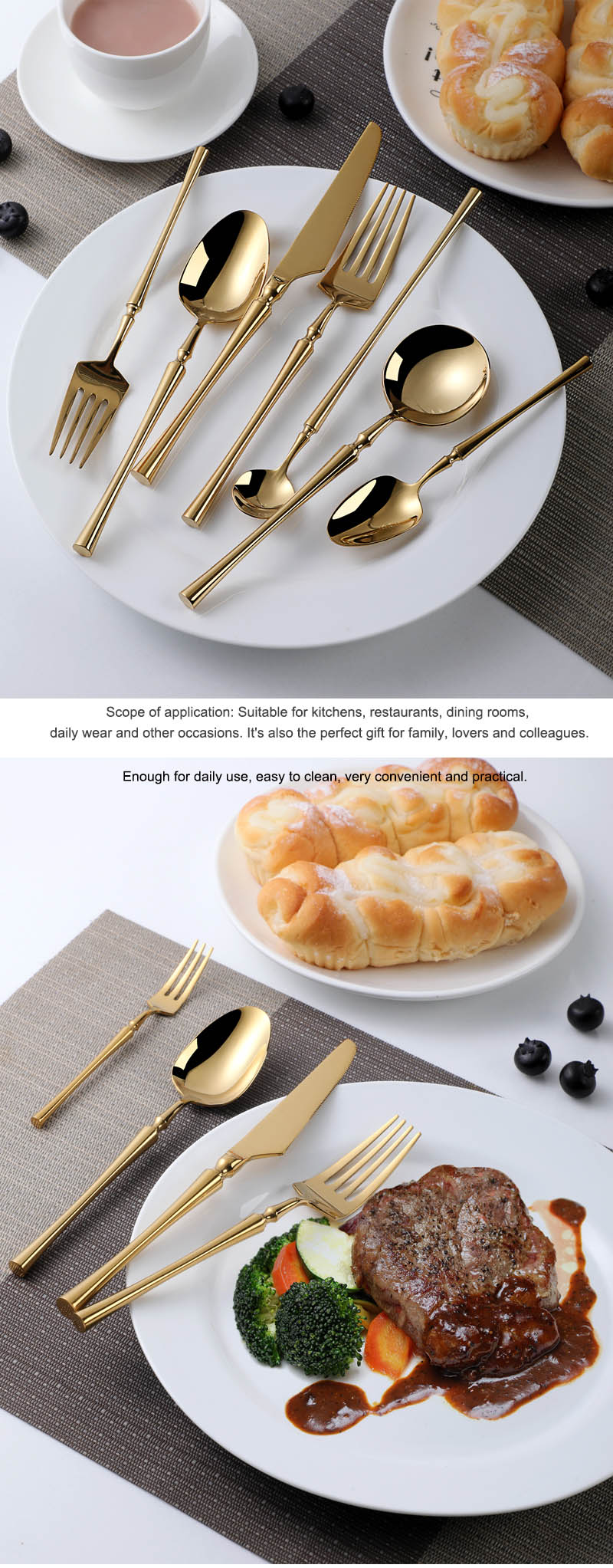 Tranĉilo Spoon Fork Set Gold Cutlery 5pcs Neoksidebla ŝtala platware Sets Cutlery Set 4