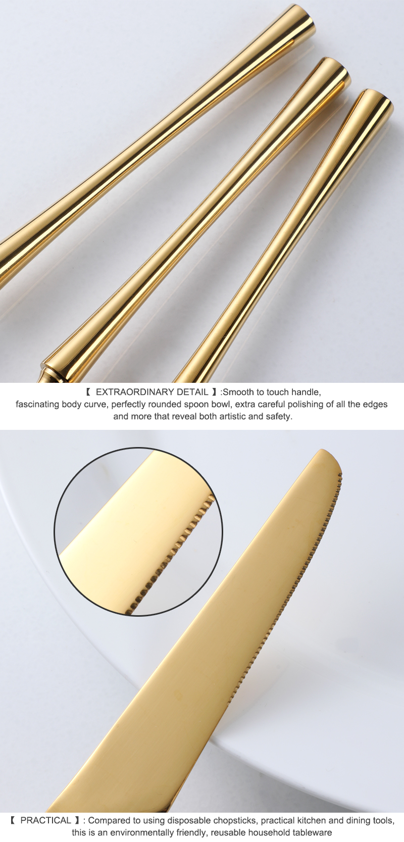 Tranĉilo Spoon Fork Set Gold Cutlery 5pcs Neoksidebla ŝtala platware Sets Cutlery Set 8