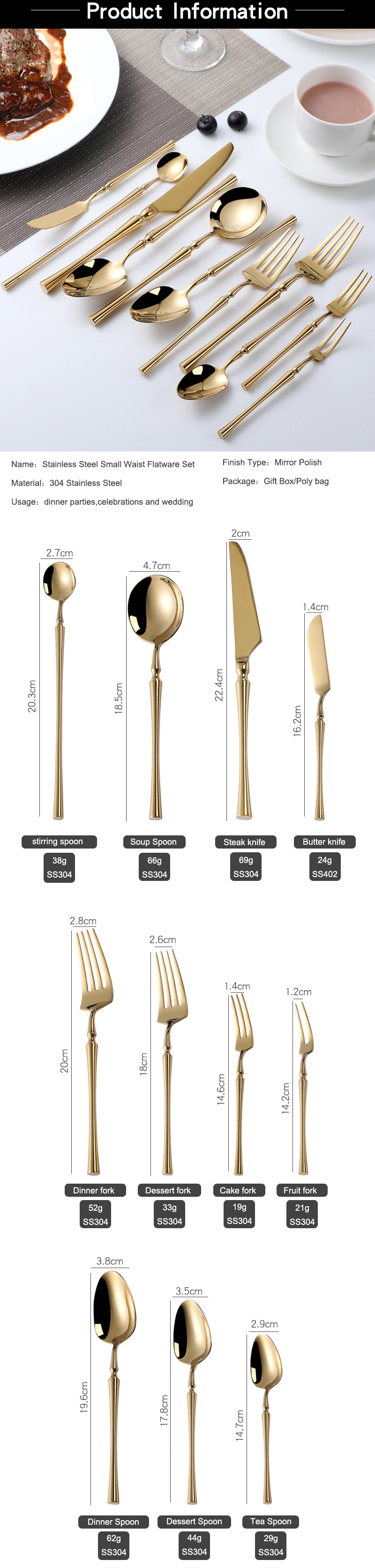 Tranĉilo Spoon Fork Set Gold Cutlery 5pcs Neoksidebla ŝtala platware Sets Cutlery Set 2