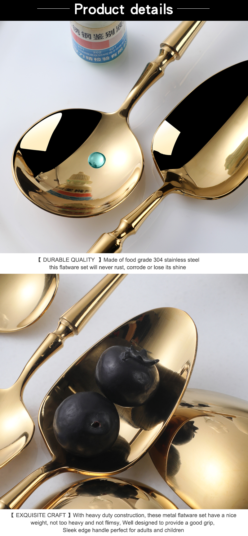 Tranĉilo Spoon Fork Set Gold Cutlery 5pcs Neoksidebla ŝtala platware Sets Cutlery Set 5