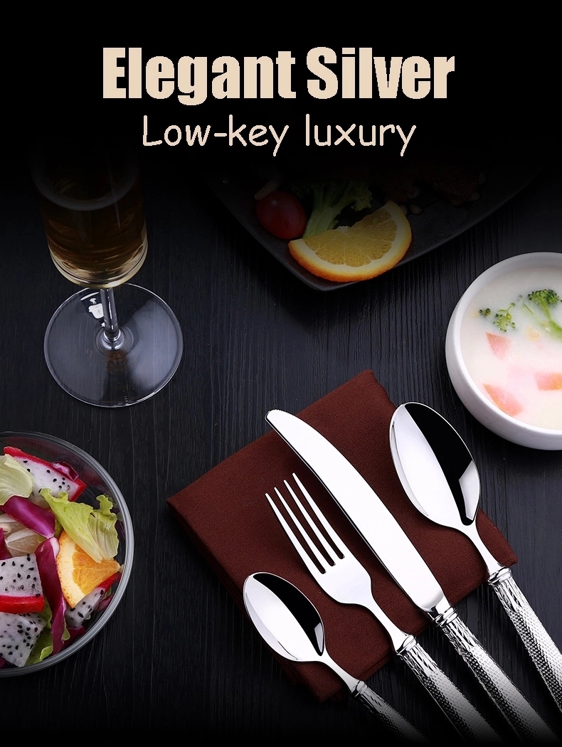 Altkvalita tranĉaĵa aro neoksidebla ŝtala forko aro arĝenta tranĉaĵa tablotuko aranĝita tranĉilo kulero kaj forko 3