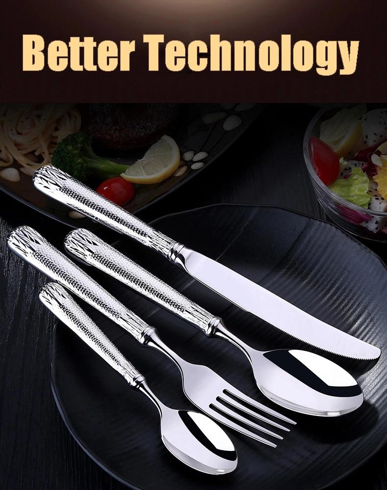 Altkvalita tranĉaĵa aro neoksidebla ŝtala forko aro arĝenta tranĉaĵa tablotuko aranĝita tranĉilo kulero kaj forko 2