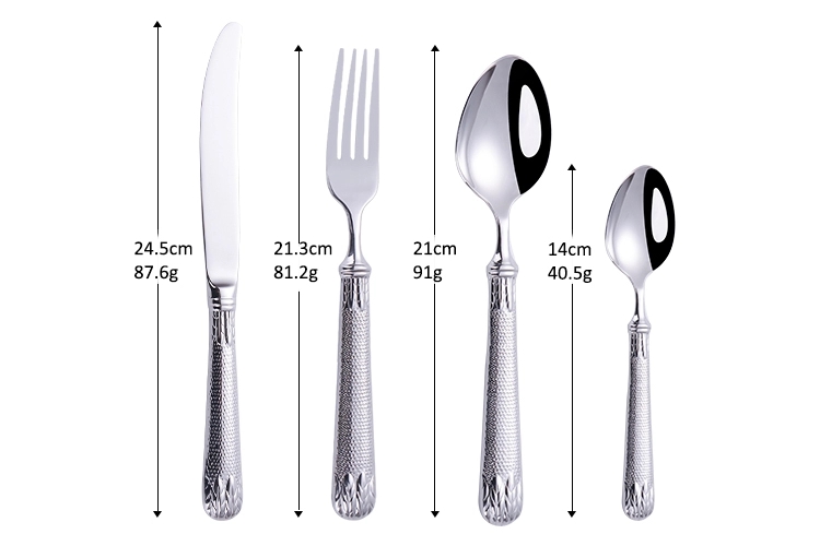 Altkvalita tranĉaĵa aro neoksidebla ŝtala forko aro arĝenta tranĉaĵa tablotuko aranĝita tranĉilo kulero kaj forko 1