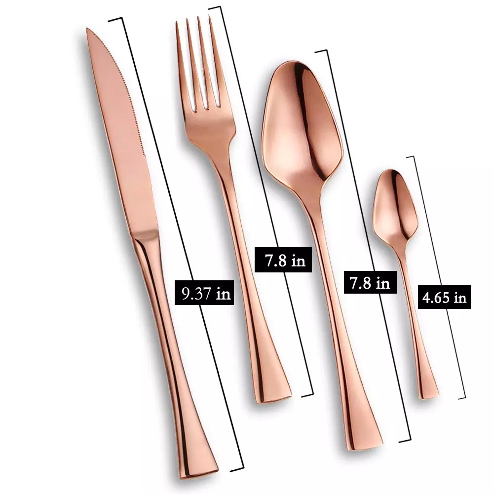 20-pecoj Rose Gold Flatware Set Neoksidebla ŝtala tranĉaĵo por hotela restoracio Aviado 2