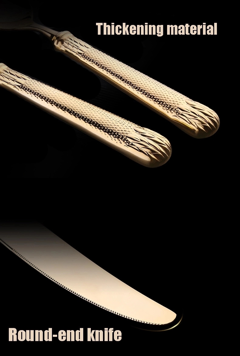 Noviga luksa 1810 tranĉilo kaj forko -tranĉaĵoj aro 24k ora platware aro neoksidebla ŝtala tranĉilo 6