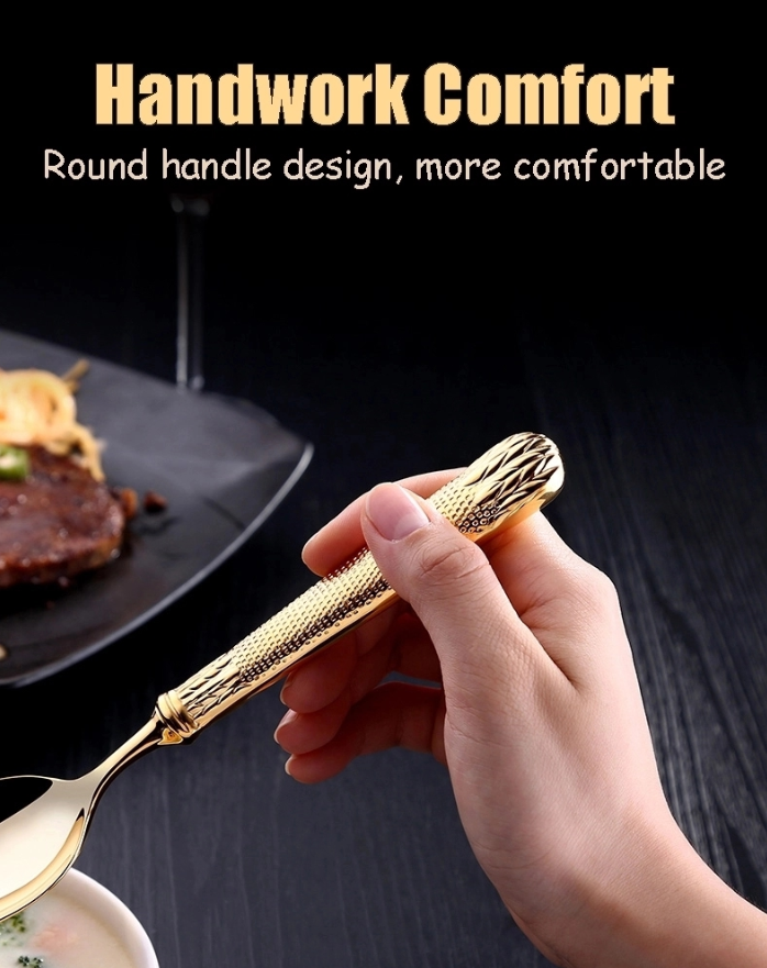 Noviga luksa 1810 tranĉilo kaj forko -tranĉaĵoj aro 24k ora platware aro neoksidebla ŝtala tranĉilo 5