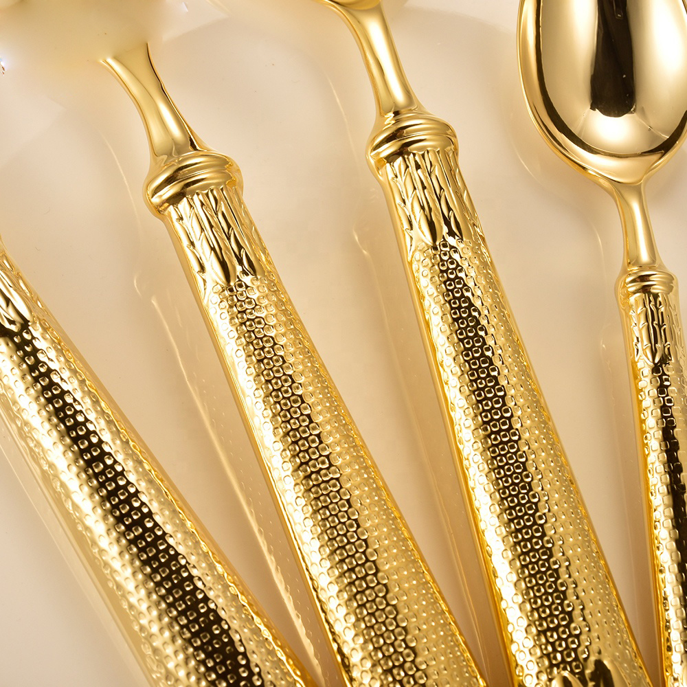 Noviga luksa 1810 tranĉilo kaj forko -tranĉaĵoj aro 24k ora platware aro neoksidebla ŝtala tranĉilo 2