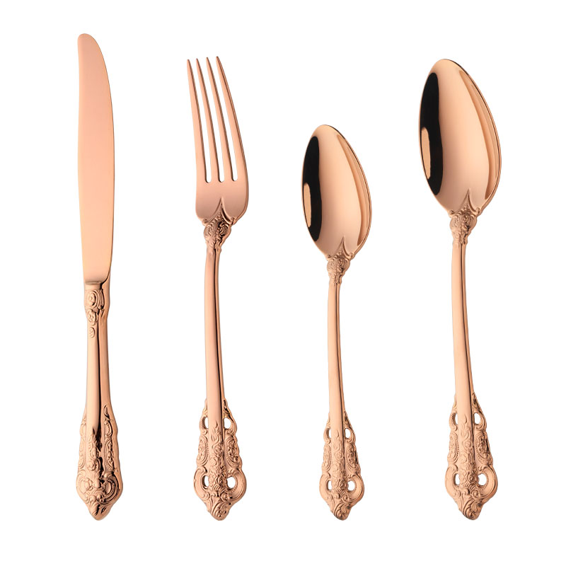 Varma Luksa Flatware Set Restoracio Reĝa 5 -Stela Hotela Tabulaj Kuleroj Kaj Forkoj Neoksidebla Ŝtala Geedziĝa Tutlego 6