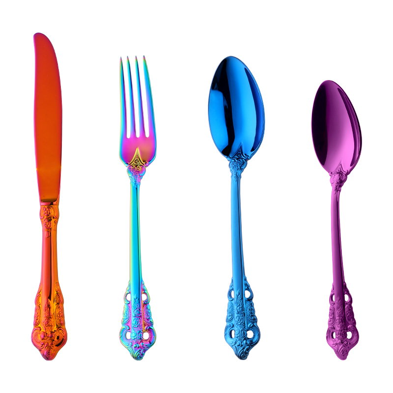 Varma Luksa Flatware Set Restoracio Reĝa 5 -Stela Hotela Tabulaj Kuleroj Kaj Forkoj Neoksidebla Ŝtala Geedziĝa Tutlego 4