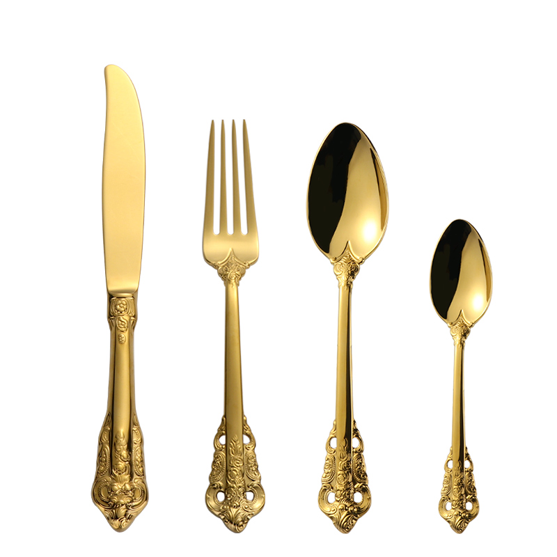 Varma Luksa Flatware Set Restoracio Reĝa 5 -Stela Hotela Tabulaj Kuleroj Kaj Forkoj Neoksidebla Ŝtala Geedziĝa Tutlego 5