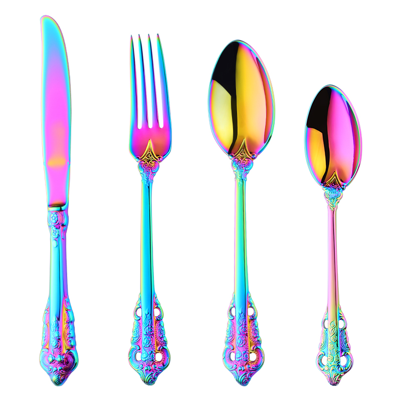 Varma Luksa Flatware Set Restoracio Reĝa 5 -Stela Hotela Tabulaj Kuleroj Kaj Forkoj Neoksidebla Ŝtala Geedziĝa Tutlego 2