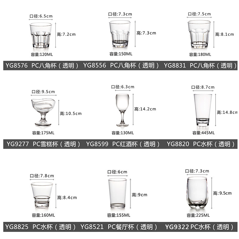 Akrila Akva Pokala Hotelo Restoracio Travidebla Vitra Pokala Plasa Plasta Trinkaĵo Biero -Pokalo por Festo 5