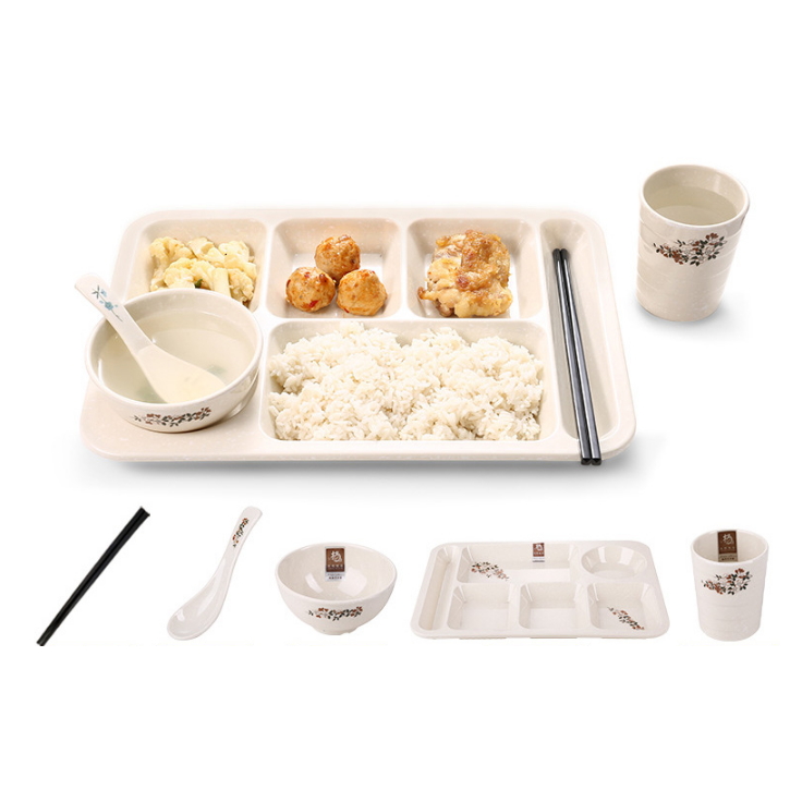 Melamina lernejo kantino dividita rapidmanĝa plato kupeo manĝo telero rektangula komerca restoracio tabloj 3