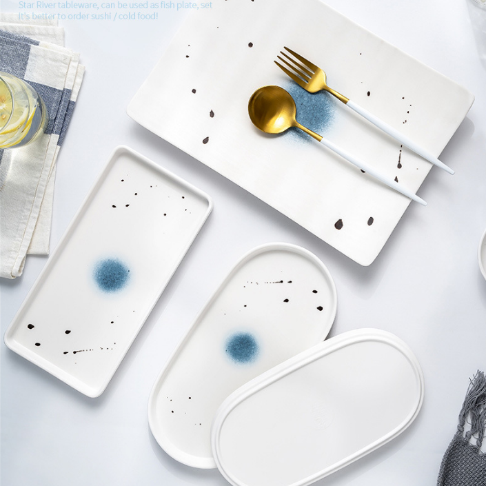 Melamina vespermanĝo aro kreiva imita porcelana hotelo bbq varma poto komerca kvadrata plato nebruligita nordia tablo 5