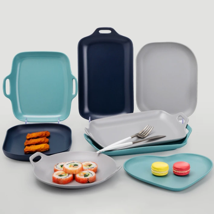 Barevné melaminové nádobí Set Breakfast Plate se dvěma držadly Kreativní severský styl ve tvaru srdce 1