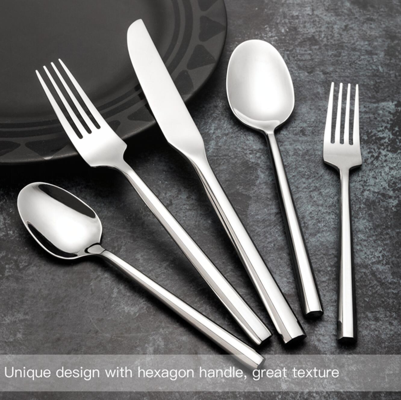 Fabriko pogranda platware unika dezajno forĝante sesangulan neoksideblan hotelan hotelan restoracion tranĉilon starigis rozon oro nigra 3