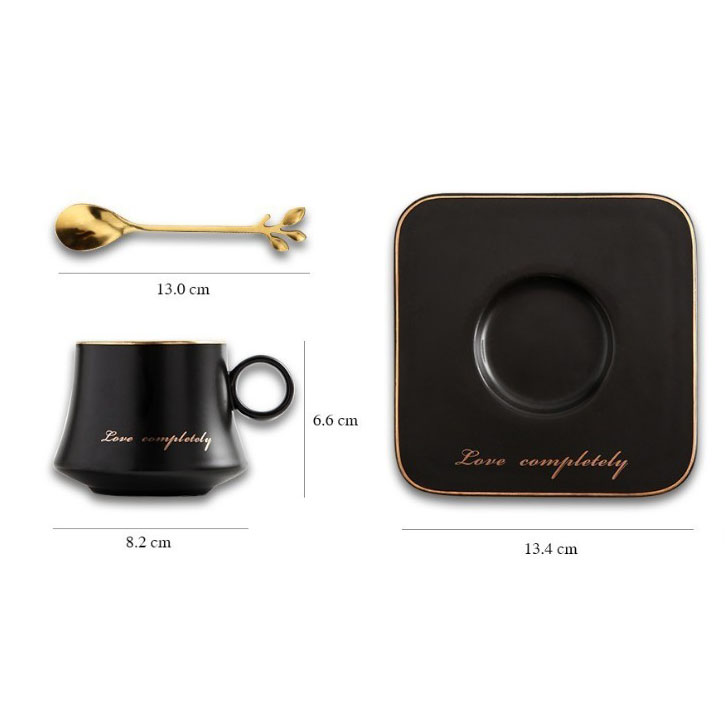 Populara Matenmanĝa Lakta Mug Hotelo Kafo -Pokalo kaj Saŭco Kun Spoon Logo Agordita Pogranda 3