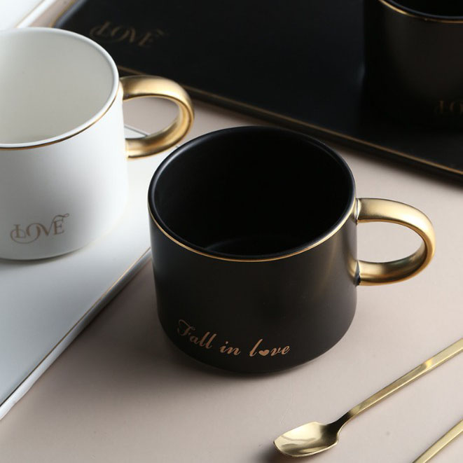 INS Gold Handle Cups ceramikaj tasoj kafo posttagmeza teo hejma donaco logo personigo 220ml 3