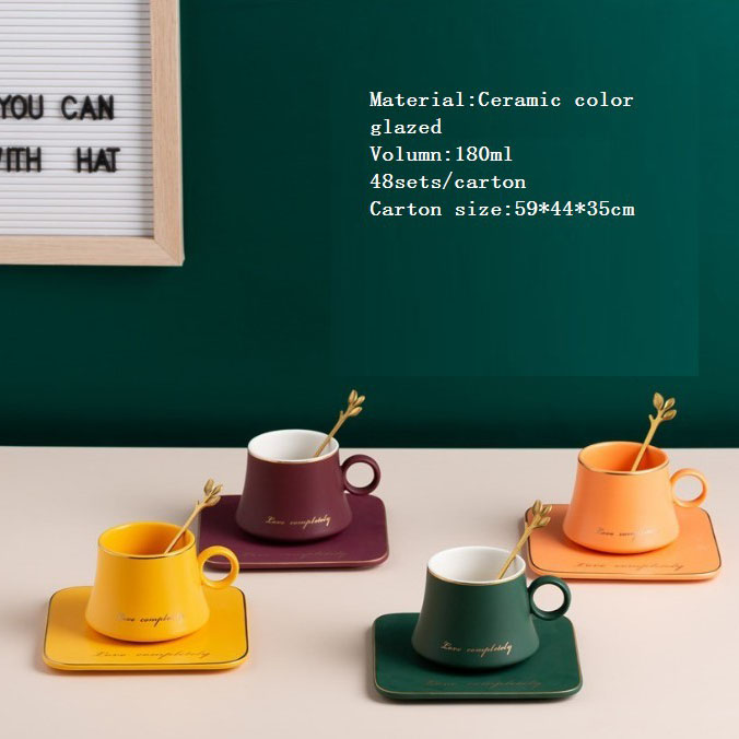 Populara Matenmanĝa Lakta Mug Hotelo Kafo -Pokalo kaj Saŭco Kun Spoon Logo Agordita Pogranda 5