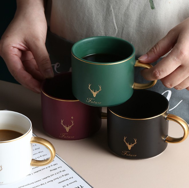 INS Gold Handle Cups ceramikaj tasoj kafo posttagmeza teo hejma donaco logo personigo 220ml 4