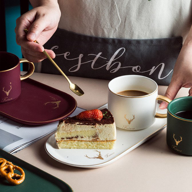 INS Gold Handle Cups ceramikaj tasoj kafo posttagmeza teo hejma donaco logo personigo 220ml 8