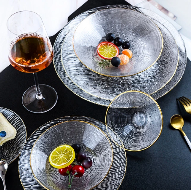 Tableware stocked bread plate clear round transparent homeware salad bowl fruit dessert steak plate set 1
