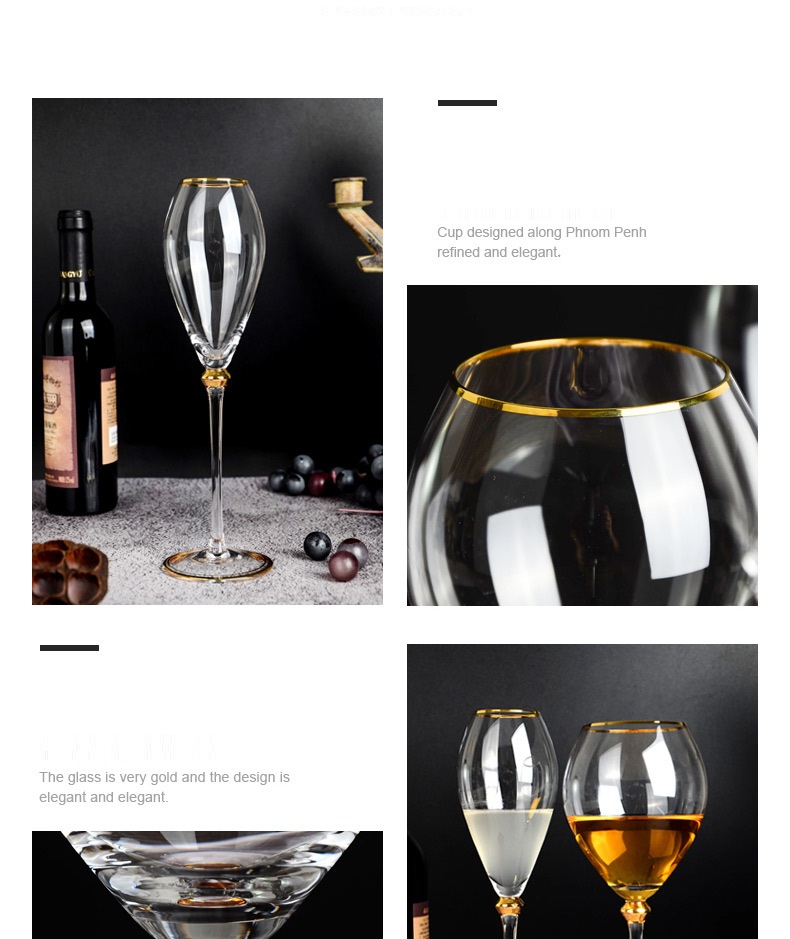 Kristala Vitra Ora Goblet Gilt Rim Champagne Cup Set European Personality Wine Glass 2