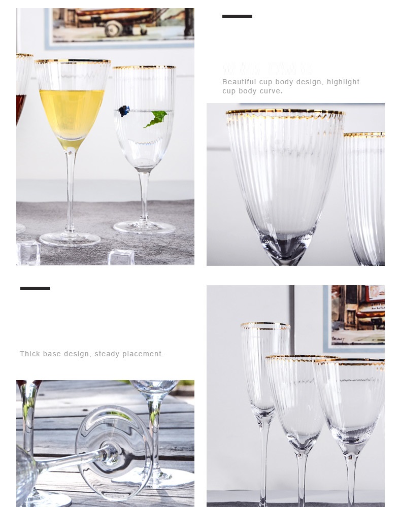 Eŭropa Krea Kristala Kobolda Ruĝa Vino Glaso Ora Bordo Ĉampana Vitro 2