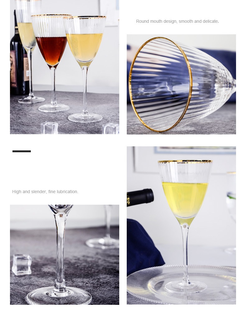 Eŭropa Krea Kristala Kobolda Ruĝa Vino Glaso Ora Bordo Ĉampana Vitro 4