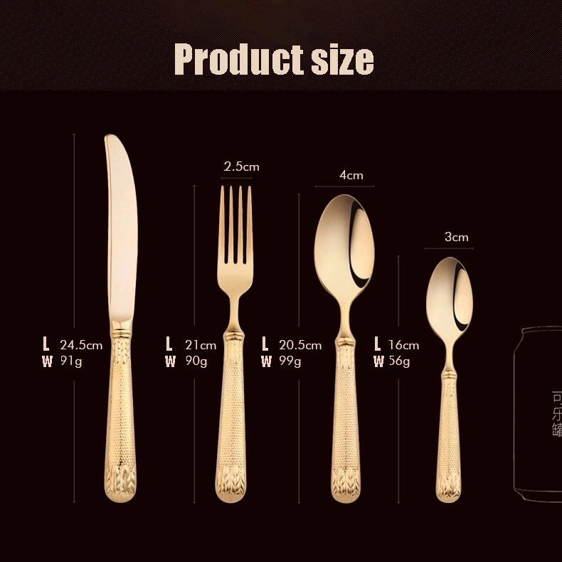 Pogranda luksa neoksidebla ŝtala ora tegita geedziĝa vespermanĝa tranĉilo inkluzive de tranĉilforko 4