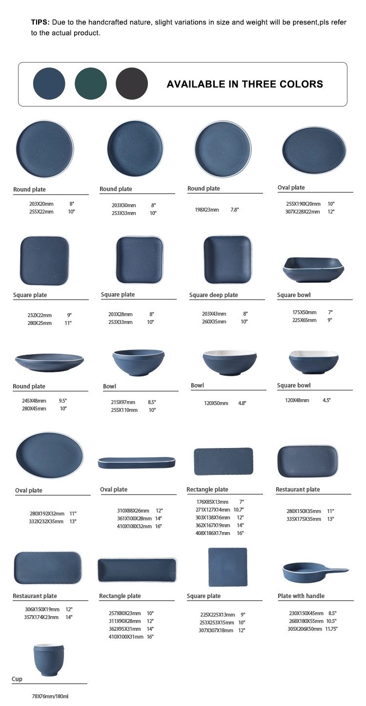 Brett Bunta Ŝtona Ŝtono Blua Verda Nigra Kroko Fiksita Vespermanĝaj Platoj Bovloj Por Restoracia Provizanto 1