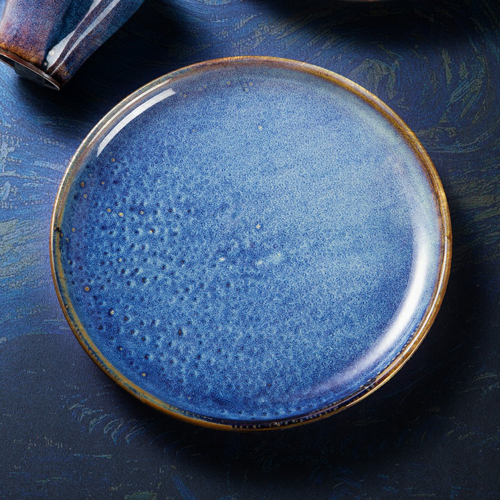 OEM ODM Akceptita Alta Temperaturo Bluaj Koloraj Ĉinaj Restoraciaj Platoj Ceramikaj Plenaj Grandecoj 2