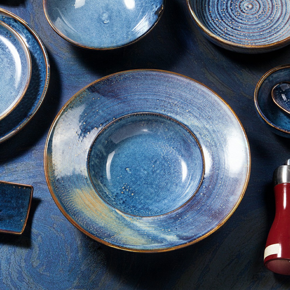 OEM ODM Akceptita Alta Temperaturo Bluaj Koloraj Ĉinaj Restoraciaj Platoj Ceramikaj Plenaj Grandecoj 4