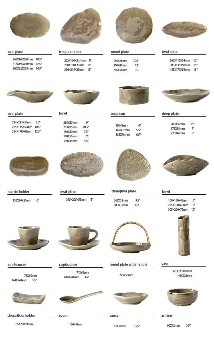 Brett Factory Kiln Ŝanĝanta Krea Promocio Ornamita Rustika Glazed Mikroonda Sekura Bulk -Formo Malregula Ĉinaro 7