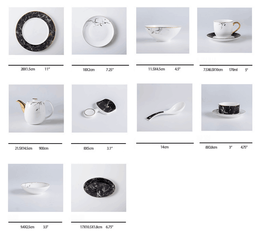 Restoracio Krea Nigra kaj Blanka Marmora Ceramika Tablotubo Geedziĝa Tabla Porcelano 1