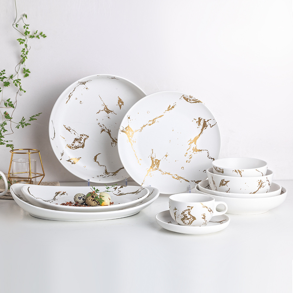 Ideoj de Klasikaj Produktoj 2022 Norda Marmora Plato, Brett Marble Plate Set White Black por Restoracio/Hotelo 1