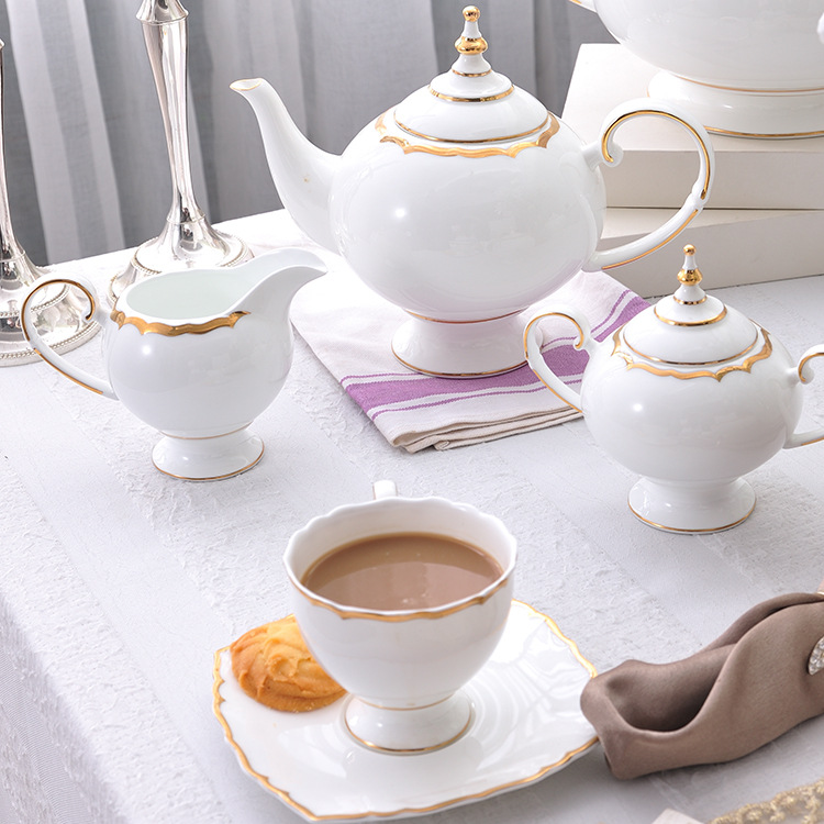 New bone china square dinner plate with gold rim coffee cup salad bowl custom 4
