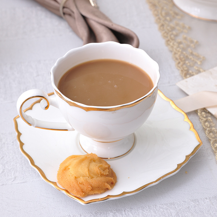 New bone china square dinner plate with gold rim coffee cup salad bowl custom 5